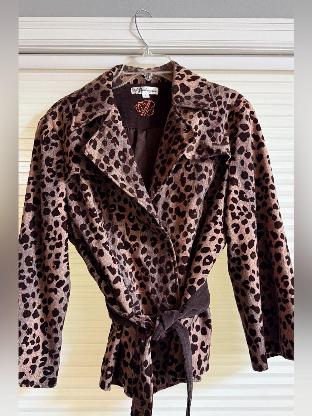 Vintage Bushwacker Leopard Print Belted Trench Jacket Size XL Y2K